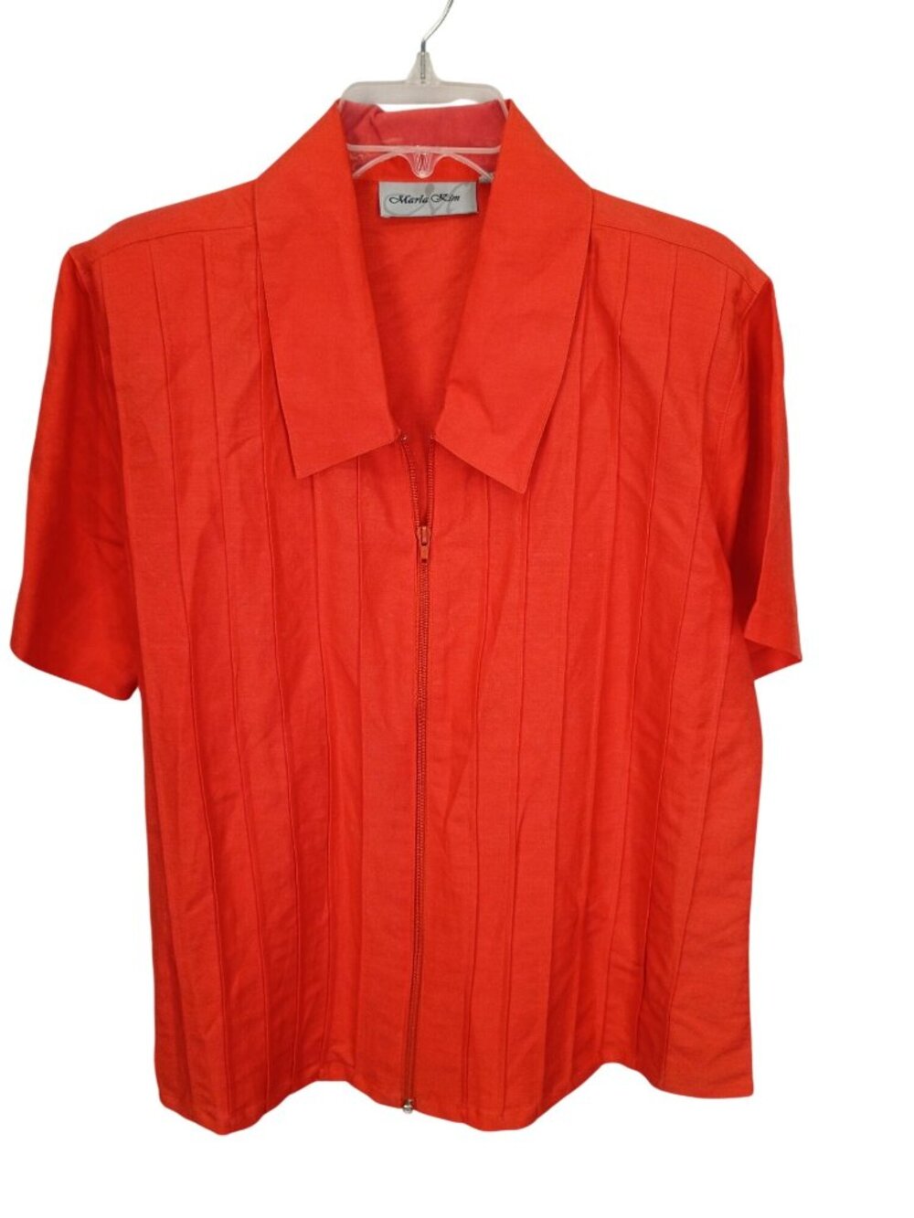 Marla Kim Womens Vintage Red Short Sleeve‎ Zip-Front Shirt XL Blouse